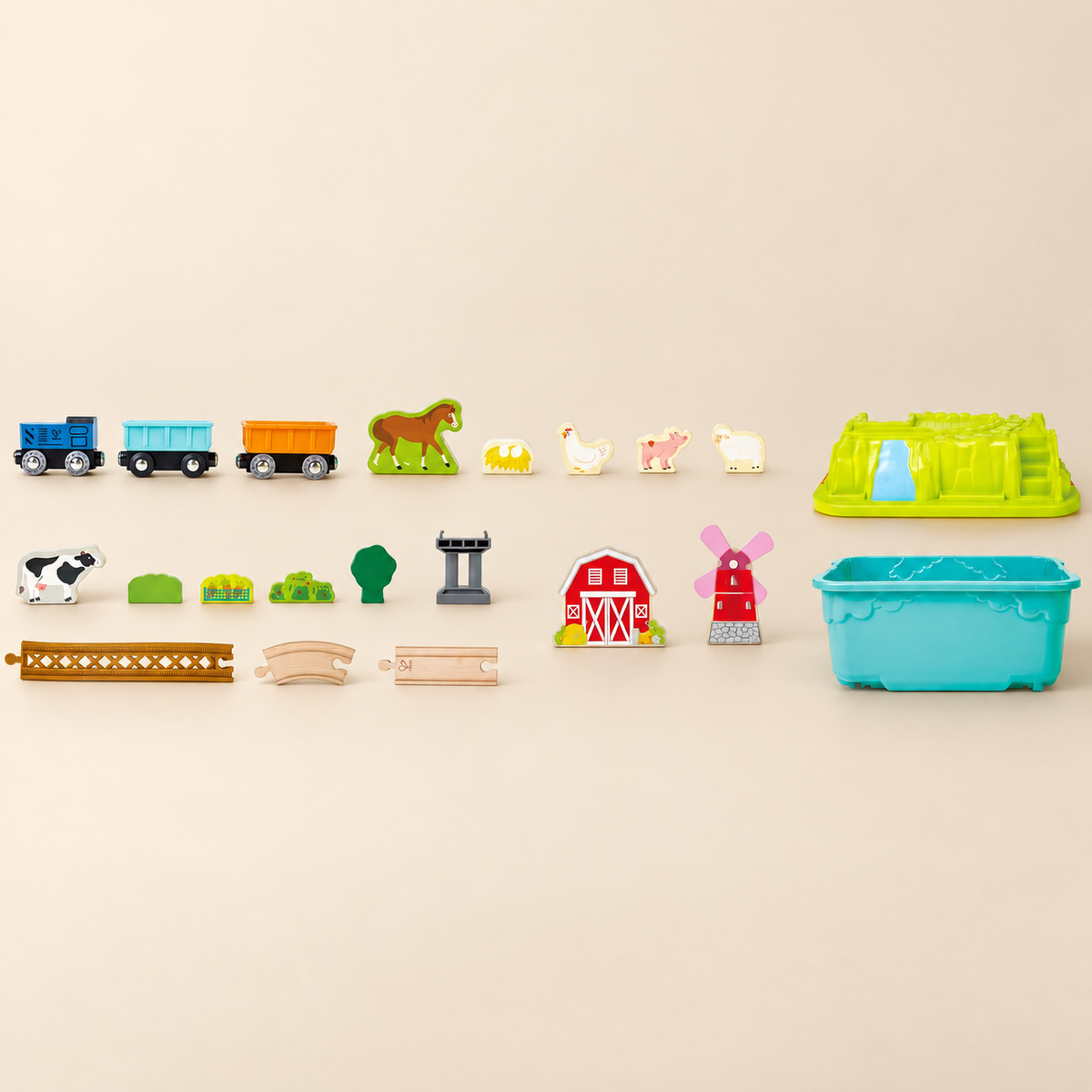 Hape Wooden Farmyard Train & Animal Play Set