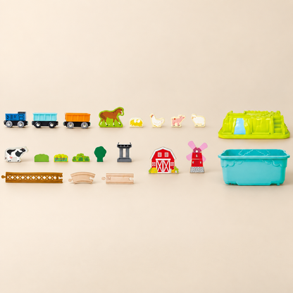 Hape Wooden Farmyard Train & Animal Play Set