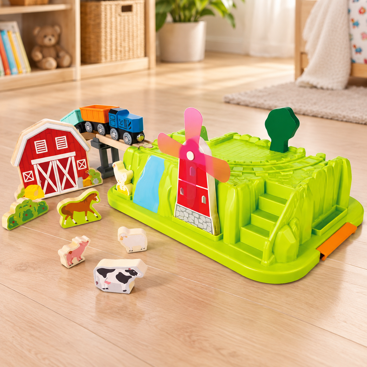 Hape Wooden Farmyard Train & Animal Play Set