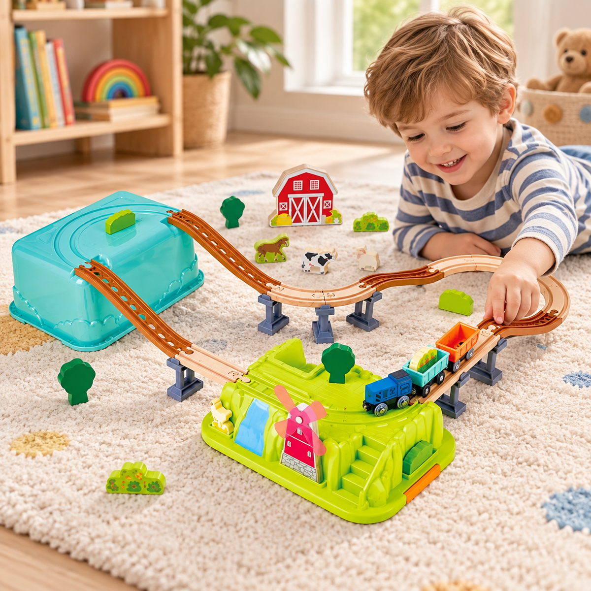 Hape Wooden Farmyard Train & Animal Play Set