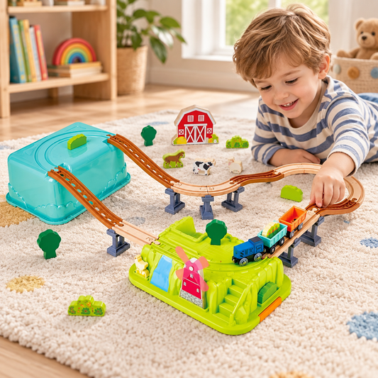 Hape Wooden Farmyard Train & Animal Play Set