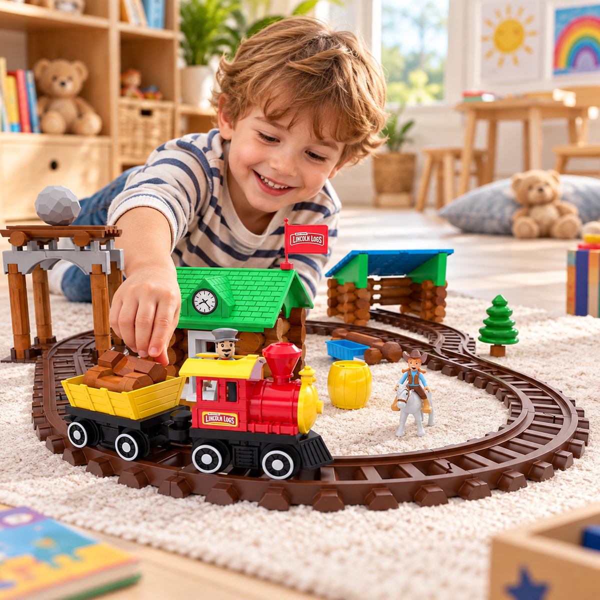 LINCOLN LOGS 101-Piece Sawmill Express Train Set