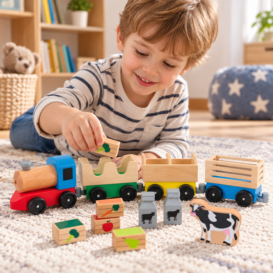 Melissa & Doug Classic Wooden Farm Train Set
