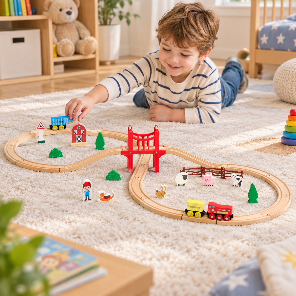 KFFKFF 39-Piece Wooden Railway Adventure Set