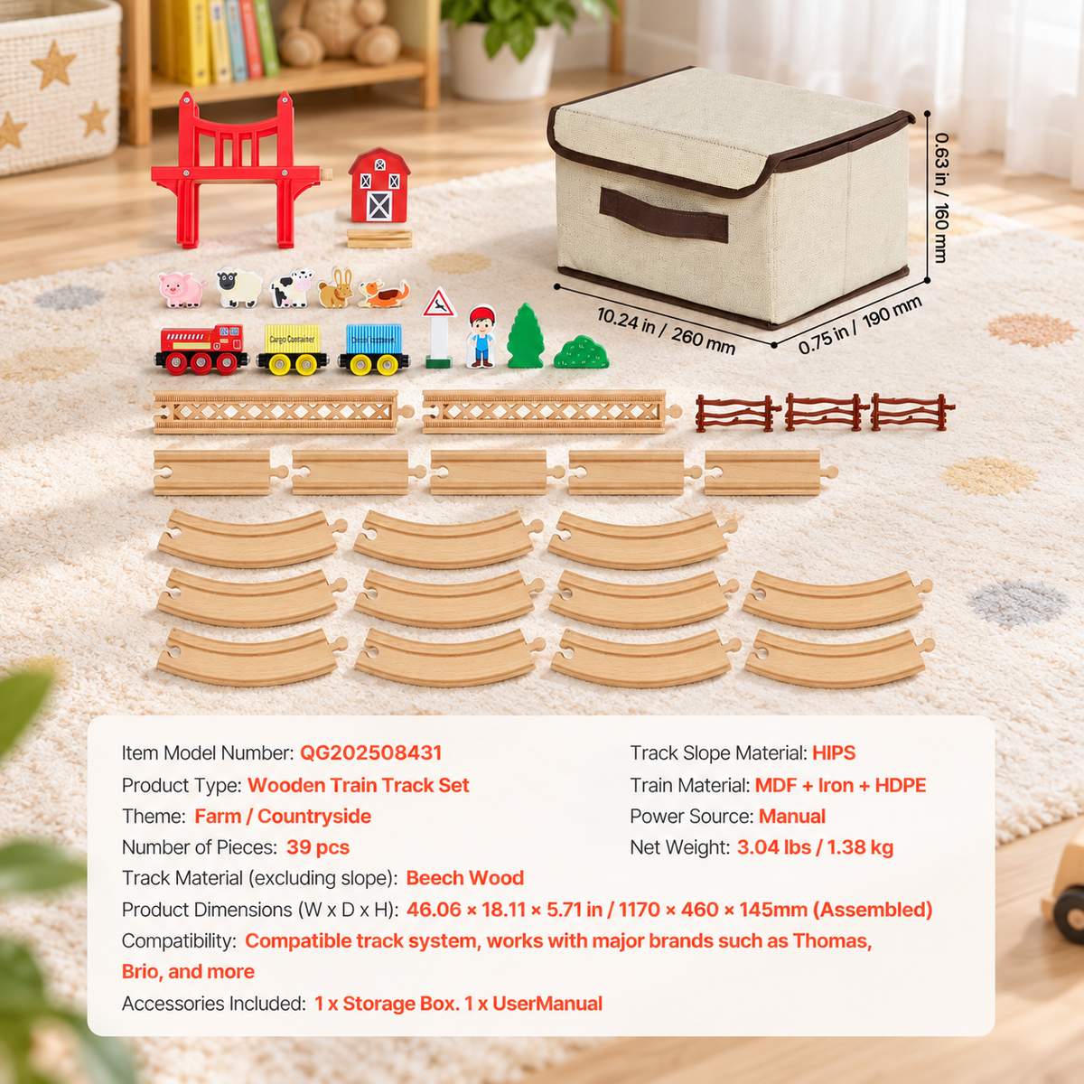 KFFKFF 39-Piece Wooden Railway Adventure Set