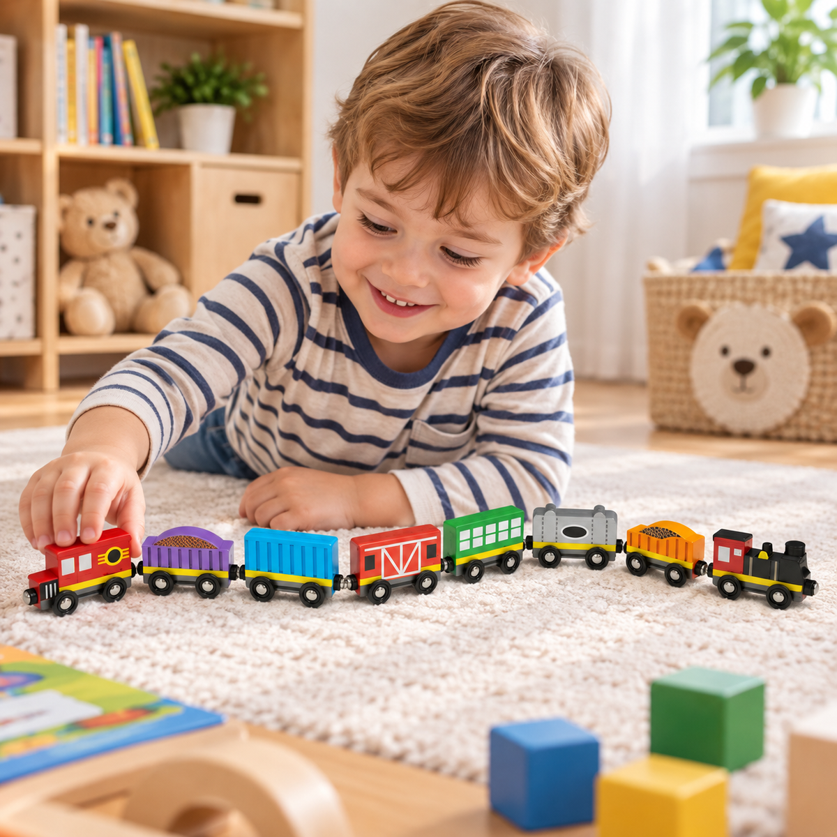 Melissa & Doug 8-Piece Wooden Magnetic Train Set